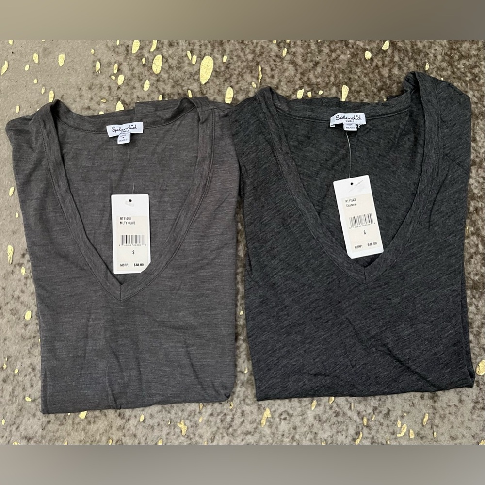Splendid V-Neck Tee NWT Set of 2 (Size: S) Color: Charcoal & Military Olive